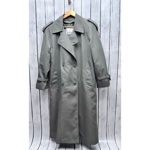 Vintage London Fog Classic Trench Coat Removable Thermal Lined Green Size 10P